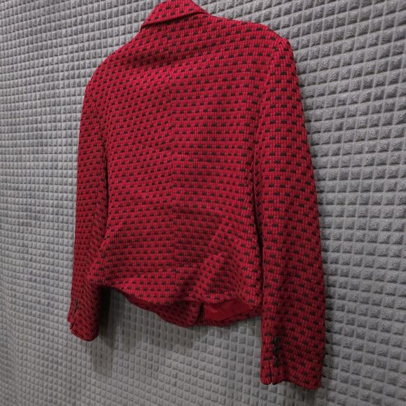 VTG Krizia Italian Blazer Jacket Sz12 Red Wool Tweed Double Breasted Peacoat USA - Picture 16 of 16